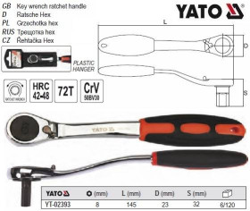 Викрутки Отвертки ^/--/^ Трещотка ключ YATO трещотка шестигранна вигнутаHEX /--/ 8 HRC 42-48 YT-02393 ^_^^^ Польща трищатка шестигранна вігнутаHEX /--/ 8 HRC 42-48 YT-02393 - фото фото фото