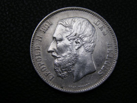 Бельгія Бельгия ^/--/^ 5 франков 1873 г. Бельгия. Леопольд 2 ^_^^^ 5 франків 1873 р. Бельгія. Леопольд 2 - фото фото фото