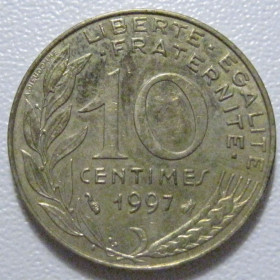 Франція Франция ^/--/^ Франція 10 сантимів 1997 року 1433 ^_^^^ Франция 10 сантимов 1997 года 1433 - фото фото фото