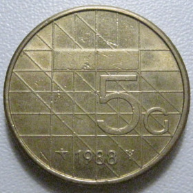Нідерланди Нидерланды ^/--/^ Нідерланди 5 гульденів 1988 року 41215 ^_^^^ Нидерланды 5 гульденов 1988 года 41215 - фото фото фото