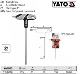 Ключі Ключи ^/--/^ Ключ TORX ручка Т /--/ 25 l /--/ 130 мм YATO YT-05606 - фото фото фото
