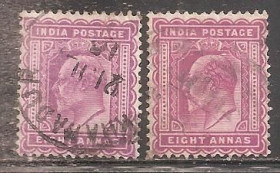 Індія Индия ^/--/^ Бр.Индия 1902-10 Sc.68 гаш. с разновид.   (SG 133,134) ^_^^^ Бр.Індія 1902-10 Sc.68 гаш. з різновид. (SG 133,134) - фото фото фото