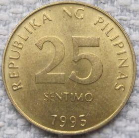 Філіппіни Филиппины ^/--/^ Филиппины 25 сентимо 1995 года 13311 ^_^^^ Філіппіни 25 вересня 1995 13311 - фото фото фото