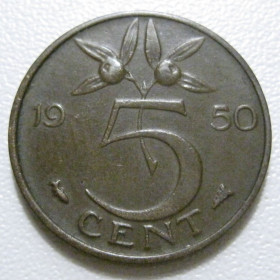 Нідерланди Нидерланды ^/--/^ Нідерланди 5 центів 1950 року 41160 ^_^^^ Нидерланды 5 центов 1950 года 41160 - фото фото фото