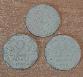 Франція Франция ^/--/^ 2 франка 3 шт 1979, 80, 81 Франція Франция franc France ^_^^^ 2 франка 1979 Франция - фото фото фото