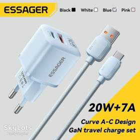 Зарядні пристрої Зарядные устройства ^/--/^ Зарядное устройство Essager Camber 20 /--/ W GaN travel Phone Charger USB A + Type C EU Black white blue pink     (ECTAC-HMB /--/ 01-P) ^_^^^ Зарядное устройство Essager Camber 20 /--/ W GaN travel Phone Charger USB A + Type C EU Black white blue pink (ECTAC-HMB /--/ 01-P) - фото фото фото