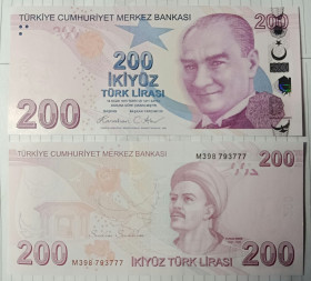 Туреччина Турция ^/--/^ 200 Турецких лир 2009/2026 года с интересным номером, в состоянии UNC. ^_^^^ 200 Турецьких лір 2009/2026 року з цікавим номером, в стані UNC. - фото фото фото