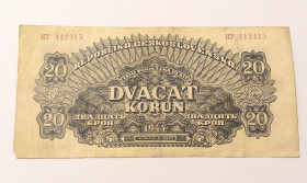 Чехословаччина Чехословакия ^/--/^ Чехословакия Оккупация 20 крон 1944 год. В коллекцию... Еще 100 лотов! ^_^^^ Чехословаччина Окупація 20 крон 1944 У колекцію... Ще 100 лотів! - фото фото фото