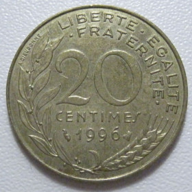 Франція Франция ^/--/^ Франція 20 сантимів 1996 року 43654 ^_^^^ Франция 20 сантимов 1996 года 43654 - фото фото фото