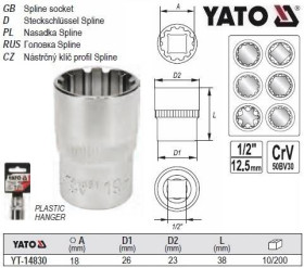 Викрутки Отвертки ^/--/^ Головка торцевая Spline 1/2 M /--/ 18 /--/ х /--/ 38 мм YATO YT-14830 ^_^^^ Головка торцева Spline 1/2&amp;quot; M /--/ 18 /--/ х /--/ 38 мм Польща YATO YT-14830 - фото фото фото