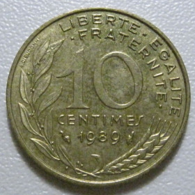 Франція Франция ^/--/^ Франція 10 сантимів 1989 року 1400 ^_^^^ Франция 10 сантимов 1989 года 1400 - фото фото фото