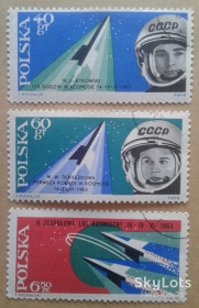 Освоєння космосу Освоение космоса ^/--/^ Польша 1963 космос Быковский Восток-5 Терешкова Восток-6 Mi 1415-1417 ^_^^^ Польща 1963 космос Биковський Схід-5 Терешкова Схід-6 Mi 1415-1417 - фото фото фото