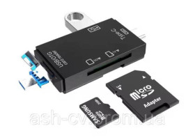 Інше Другое ^/--/^ Картридер, універсальний, USB, OTG, microUSB, Type C, TF, SD, microSD, Black ^_^^^ Картридер, универсальный, USB, OTG, microUSB, Type C, TF, SD, microSD, Black - фото фото фото