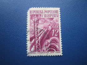 Балканський півострів Балканский полуостров ^/--/^ Марка Албанія 1953 відновлення країни енергетика 12 лек гаш КЦ 3 $ ^_^^^ Марка Албания 1953 восстановление страны энергетика 12 лек гаш КЦ 3 $ - фото фото фото