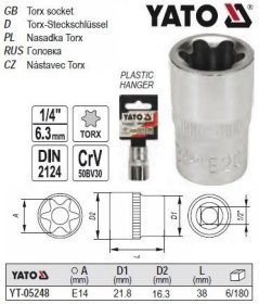 Викрутки Отвертки ^/--/^ Головка торцевая TORX E /--/ 14 1/2 YATO YT-05248 ^_^^^ Головка торцева TORX E /--/ 14 1/2&amp;quot; Польща YATO YT-05248 - фото фото фото