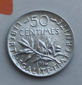 Франція Франция ^/--/^ 50 сантимов 1916 год монета серебро Франция kn /--/ 924 ^_^^^ 1916 монета срібло Франція kn /--/ 924 - фото фото фото