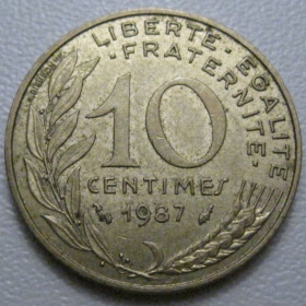 Франція Франция ^/--/^ Франція 10 сантимів 1987 року 42022 ^_^^^ Франция 10 сантимов 1987 года 42022 - фото фото фото