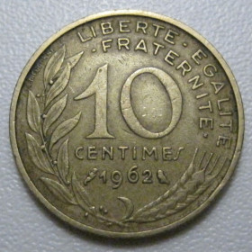 Франція Франция ^/--/^ Франція 10 сантимів 1962 року 41977 ^_^^^ Франция 10 сантимов 1962 года 41977 - фото фото фото
