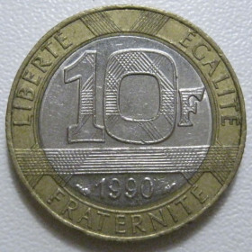 Франція Франция ^/--/^ Франція 10 франків 1990 року 43760 ^_^^^ Франция 10 франков 1990 года 43760 - фото фото фото