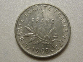 Франція Франция ^/--/^ Франция 1 франк 1969 года 38018 ^_^^^ Франція 1 франк 1969 року 38018 - фото фото фото