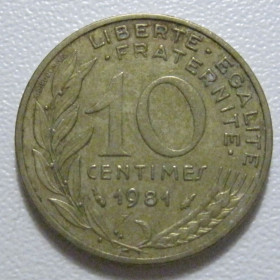 Франція Франция ^/--/^ Франція 10 сантимів 1981 року 1368 ^_^^^ Франция 10 сантимов 1981 года 1368 - фото фото фото