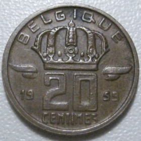 Бельгія Бельгия ^/--/^ Бельгія 20 сантимів 1959 року 42252 ^_^^^ Бельгия 20 сантимов 1959 года 42252 - фото фото фото
