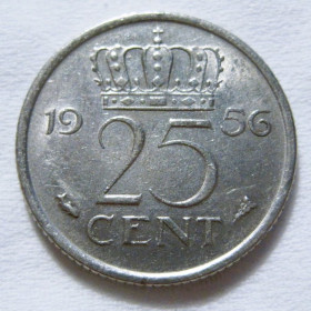 Нідерланди Нидерланды ^/--/^ Нідерланди 25 центів 1956 року #6 /--/ П /--/ 1100 ^_^^^ Нидерланды 25 центов 1956 года #6 /--/ П /--/ 1100 - фото фото фото