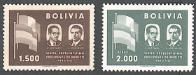 Південна Америка Южная Америка ^/--/^ Боливия  (1960) Визит президента Мексики. Флаги ^_^^^ 1960 — Візит президента Мексики. Прапори - фото фото фото