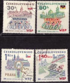 Чехословаччина Чехословакия ^/--/^ Чехословакия. 30-я годовщина велогонки мира  (серия) 1977 г. ^_^^^ Чехословаччина. 30-та річниця велогонки світу (серія) 1977 р. - фото фото фото