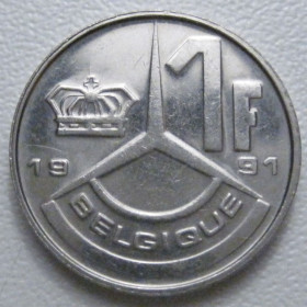 Бельгія Бельгия ^/--/^ Бельгія 1 франк 1991 року Belgique 42782 ^_^^^ Бельгия 1 франк 1991 года Belgique 42782 - фото фото фото