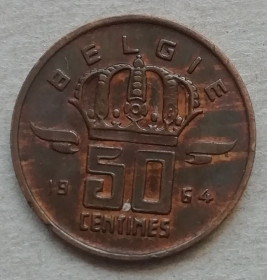 Бельгія Бельгия ^/--/^ Бельгия 50 сантим 1964 ^_^^^ Бельгія 50 сантим 1964 - фото фото фото