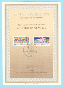 НДР, ФРН ГДР, ФРГ ^/--/^ ФРГ Германия 1987 год Спортивные соревнования Лист первого дня , ФРН Німеччина 1987 рік Спортивні зм ^_^^^ ФРГ Германия 1987 год Спортивные соревнования Письмо первого дня, ФРГ Германия 1987 год Спортивные зм - фото фото фото