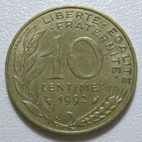 Франція Франция ^/--/^ Франція 10 сантимів 1992 року 43550 ^_^^^ Франция 10 сантимов 1992 года 43550 - фото фото фото