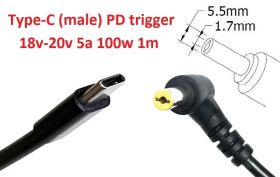 Інше Другое ^/--/^ Кабель-переходник триггер PD 18-20 /--/ v Type-C (max 5 /--/ a, 100 /--/ w) на 5.5 /--/ x /--/ 1.7 /--/ mm 1 /--/ m з USB Type-C (male) Power  - фото фото фото