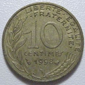 Франція Франция ^/--/^ Франція 10 сантимів 1998 року 43564 ^_^^^ Франция 10 сантимов 1998 года 43564 - фото фото фото