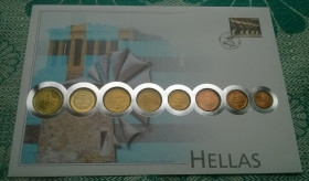 Греція Греция ^/--/^ Греция набор 8 евро монет 2002 год UNC + нумизматический конверт 24,7 см х 17,5 см + марка Греція ^_^^^ Греция набор 8 евро монет 2002 год UNC + нумизматический конверт 24,7 см х 17,5 см + марка Греция - фото фото фото