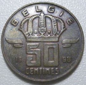 Бельгія Бельгия ^/--/^ Бельгія 50 сантимів 1998 року Belgie 42519 ^_^^^ Бельгия 50 сантимов 1998 года Belgie 42519 - фото фото фото