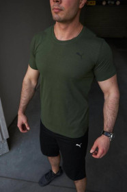 Шорти Шорты ^/--/^ Комплект мужской Puma: футболка хаки + шорты черные ^_^^^ Футболка хакі + шорти чорні - фото фото фото