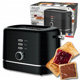 Тостери Тостеры ^/--/^ Тостер Adler AD 3224 black — 850 Вт, 2 скибки, 7 рівнів підсмажування, з піддоном для крихт ^_^^^ Тостер Adler AD 3224 black — 850 Вт, 2 скибки, 7 уровней поджаривания, с поддоном для крошков - фото фото фото