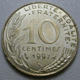 Франція Франция ^/--/^ Франція 10 сантимів 1997 року 42036 ^_^^^ Франция 10 сантимов 1997 года 42036 - фото фото фото