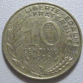 Франція Франция ^/--/^ Франція 10 сантимів 1990 року 43538 ^_^^^ Франция 10 сантимов 1990 года 43538 - фото фото фото
