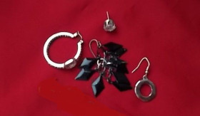 Сережки Серьги ^/--/^ Декор бижутерия сережка  подвеска  с черными ромбами , камнем , под серебро, ^_^^^ Декор біжутерія сережка підвіска з чорними ромбами, каменем, під срібло, - фото фото фото