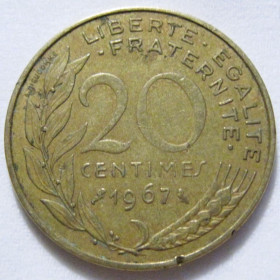 Франція Франция ^/--/^ Франція 20 сантимів 1967 року #6 /--/ П /--/ 1389 ^_^^^ Франция 20 сантимов 1967 года #6 /--/ П /--/ 1389 - фото фото фото