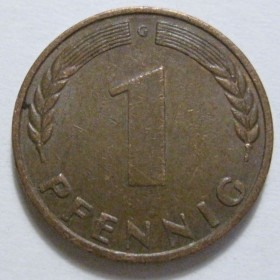 НДР, ФРН ГДР, ФРГ ^/--/^ Німеччина 1 пфеніг 1950 року G 41305 ^_^^^ Германия 1 пфенниг 1950 года G 41305 - фото фото фото