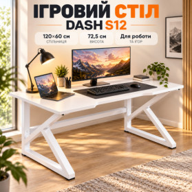 Столи Столы ^/--/^ Белый Компьютерный стол Dash S /--/ 12 / Игровой компьютерный стол 120×60×72,5 см ^_^^^ Білий Комп'ютерний стіл Dash S /--/ 12 / Ігровий комп'ютерний стіл 120×60×72,5 см - фото фото фото