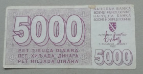 Балканський півострів Балканский полуостров ^/--/^ Босния и Герцеговина 5000 динар 1992 ^_^^^ Боснія і Герцеговина 5000 динар 1992 - фото фото фото