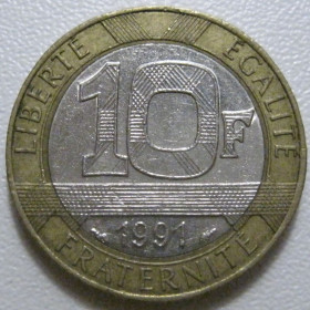 Франція Франция ^/--/^ Франція 10 франків 1991 року 43773 ^_^^^ Франция 10 франков 1991 года 43773 - фото фото фото