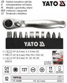 Викрутки Отвертки ^/--/^ Набор бит YATO трещотка 1/4 PH SL SQ 11 штук YT-14390 ^_^^^ Польща тріщотка 1/4&amp;quot; PH SL SQ 11 штук YT-14390 - фото фото фото