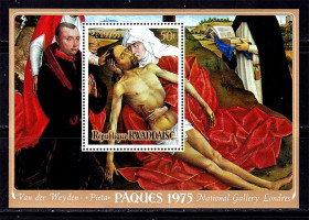 Мистецтво Искусство ^/--/^ Искусство . Руанда 1975 г  MNH - блок - Пасха - «Оплакивание Христа»  (Пьета)  , художник Рогир ван дер Вейден ^_^^^ Руанда 1975 р MNH - блок - Пасха - «Оплакування Христа» (П'єта), художник Рогор ван дер Вейден - фото фото фото
