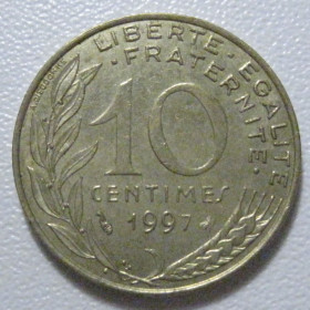 Франція Франция ^/--/^ Франція 10 сантимів 1997 року 1434 ^_^^^ Франция 10 сантимов 1997 года 1434 - фото фото фото